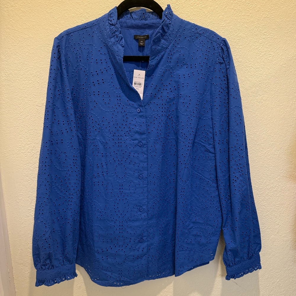 Ann Taylor eyelet long sleeve blouse